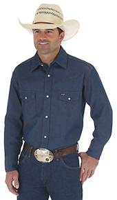 Wrangler Long Sleeve Denim Work Shirt - Rigid Indigo - Men's Western Shirts | Spur Western Wear