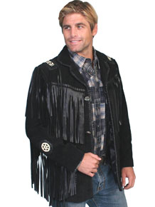 Scully Bead Trim Fringe Leather Coat – Black - Men's Leather Western Vests and Jackets | Spur Western Wear