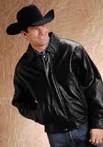Roper Lamb Touch Nappa Leather Western Bomber Jacket - Black - Big & Tall - Men's Leather Western Vests and Jackets | Spur Western Wear