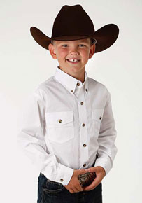 Roper Long Sleeve Western Shirt - White - Boys' Western Shirts | Spur Western Wear