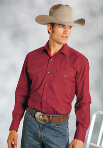 Roper Poplin Long Sleeve Snap Front Western Shirt - Red - Men's Western Shirts | Spur Western Wear