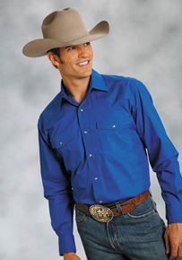 Roper Poplin Long Sleeve Snap Front Western Shirt - Royal Blue - Men's Western Shirts | Spur Western Wear