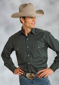 Roper Poplin Long Sleeve Snap Front Western Shirt - Green - Men's Western Shirts | Spur Western Wear