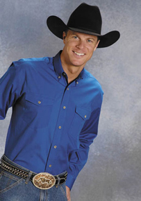 Roper Poplin Long Sleeve Two Pocket Button Front Western Shirt - Royal Blue - Men's Western Shirts | Spur Western Wear