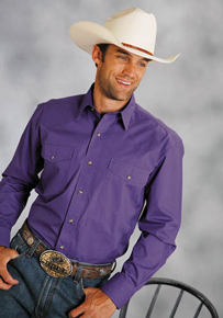 Roper Poplin Long Sleeve Snap Front Western Shirt - Purple - Tall - Men's Western Shirts | Spur Western Wear