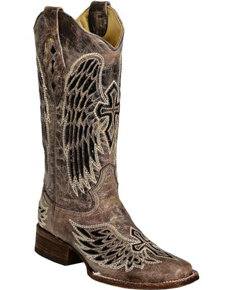 Corral Sequin Wing & Cross Inlay Cowgirl Boot - Brown - Ladies Western Boots | Spur Western Wear