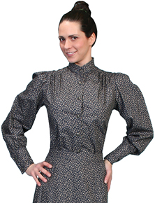 Scully Print Victorian Blouse - Navy