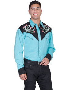Scully Floral Justice Long Sleeve Snap Front Western Shirt - Turquoise - Men's Retro Western Shirts | Spur Western Wear