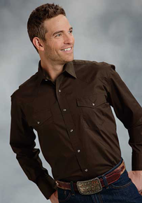 Roper Poplin Long Sleeve Snap Front Western Shirt - Brown -Tall - Men's Western Shirts | Spur Western Wear