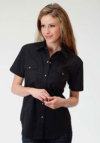 Roper Poplin Short Sleeve Snap Front Western Shirt - Black - Ladies' Western Shirts | Spur Western Wear