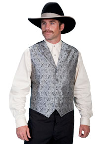Scully Notched Lapel Paisley Vest - Grey - Men's Old West Vests and Jackets | Spur Western Wear