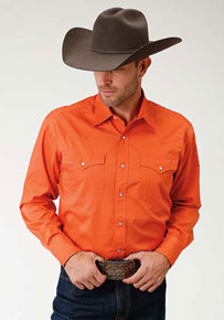 Roper Poplin Long Sleeve Snap Front Western Shirt - Orange - Men's Western Shirts | Spur Western Wear