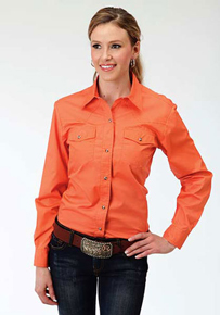 Roper Poplin Long Sleeve Snap Front Western Shirt - Orange - Ladies' Western Shirts | Spur Western Wear