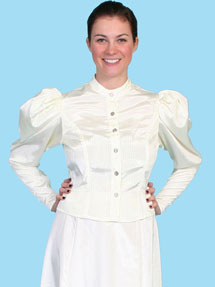 Wah Maker Moire Princess Tie Back Blouse - Ivory - Ladies' Old West Blouses | Spur Western Wear