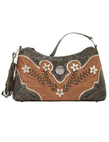 American West Desert Wildflower Shoulder Bag - Charcoal & Tan - Ladies' Western Handbags | Spur Western Wear