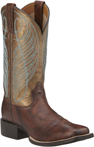 Ariat® Round Up Wide Square Toe Western Boot - Yukon Brown/Bronze - Ladies' Western Boots | Spur Western Wear