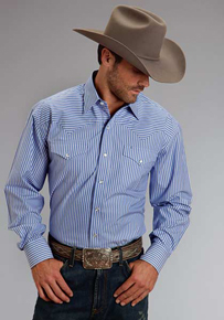 Stetson Striped Long Sleeve Snap Front Western Shirt - Blue - Men's Western Shirts | Spur Western Wear