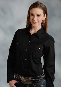 Roper Poplin Long Sleeve Snap Front Western Shirt - Black - Ladies' Western Shirts | Spur Western Wear