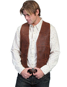 Scully Lambskin Button Front Western Vest - Brown - Men's Leather Western Vests and Jackets | Spur Western Wear