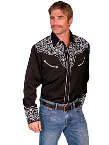 Scully Long Sleeve Snap Front Western Shirt - Black with Scroll Design - Men's Retro Western Shirts | Spur Western Wear