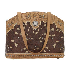 American West Annie's Secret Concealed Carry Zip-Top Half Moon Tote - Chestnut Brown & Sand - Ladies' Western Handbags And Wallets | Spur Western Wear