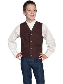 Scully Notched Lapel Canvas Vest - Walnut - Boys' Old West Vests and Jackets | Spur Western Wear