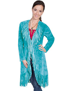 Scully Boar Suede Maxi Leather Jacket - Turquoise - Ladies Leather Jackets | Spur Western Wear