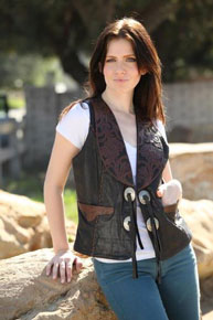 Kobler Hand-Tooled Leather Western Vest - Black - Ladies Leather Vests And Jackets | Spur Western Wear