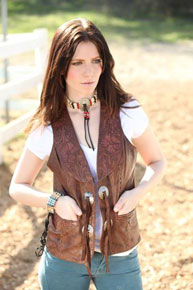 Kobler Hand-Tooled Leather Western Vest - Acorn - Ladies Leather Vests And Jackets | Spur Western Wear