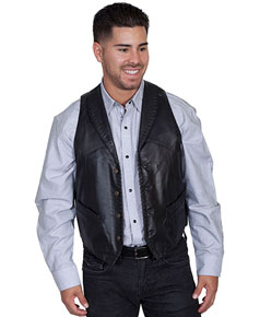 Scully Whipstitch Trim Leather Western Vest - Black - Men's Leather Western Vests And Jackets | Spur Western Wear