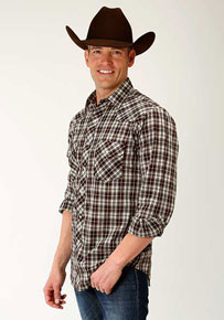 Roper Plaid Long Sleeve Snap Front Western Shirt - Brown & Tan - Men's Western Shirts | Spur Western Wear