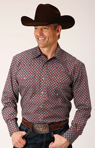 Roper Geo Print Long-Sleeve Snap Front Western Shirt - Red - Men's Western Shirts | Spur Western Wear