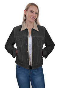 Scully Boar Suede Leather Jean Jacket - Black - Ladies Leather Jackets | Spur Western Wear