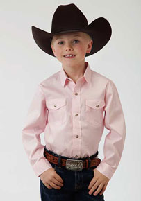 Roper Poplin Long Sleeve Snap Front Western Shirt - Pink - Boys' Western Shirts | Spur Western Wear