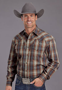 Stetson  Ombre Plaid Long Sleeve Snap Front Western Shirt - Brown- Men's Western Shirts | Spur Western Wear