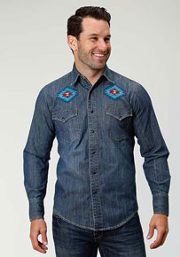 Roper Americana Denim Long Sleeve Snap Front Western Shirt - Blue - Men's Western Shirts | Spur Western Wear