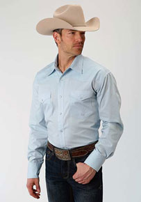 Roper Poplin Long Sleeve Snap Front Western Shirt - Light Blue - Big & Tall - Men's Western Shirts | Spur Western Wear