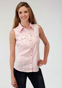 Roper Poplin Sleeveless Snap Front Western Shirt - Pink - Ladies' Western Shirts | Spur Western Wear