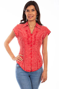 Scully Capsleeve Blouse - Brick - Ladies' Western Shirts | Spur Western Wear