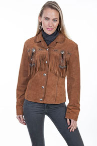 Scully Bead & Fringe Leather Western Jacket - Cinnamon - Ladies Leather Jackets | Spur Western Wear