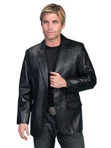 Scully Leather Western Blazer with Ostrich Trim - Black - Men's Leather Western Vests and Jackets | Spur Western Wear
