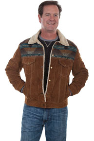 Scully Faux Shearling Leather Western Jean Jacket - Cafe Brown - Men's Leather Western Vests and Jackets | Spur Western Wear