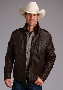 Stetson Epaulette Leather Western Jacket - Brown - Men's Leather Western Vests and Jackets | Spur Western Wear