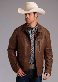 Stetson Contrast Leather Western Jacket - Brown - Men's Leather Western Vests and Jackets | Spur Western Wear