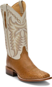 Justin Pascoe Smooth Ostrich Western Boot - Antique Saddle & Ivory - Men's Western Boots | Spur Western Wear