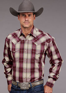 Stetson Chianti Ombre Plaid Long Sleeve Snap Front Western Shirt - Wine - Men's Western Shirts | Spur Western Wear