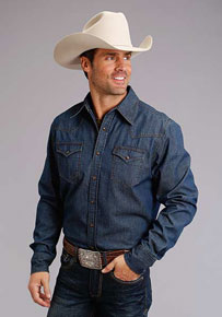Stetson Long Sleeve Clean Finish Denim Western Shirt - Blue - Men's Western Shirts | Spur Western Wear