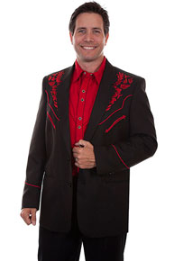 Scully Embroidered Sport Coat - Black with Crimson - Men's Western Suit Coats, Suit Pants, Sport Coats, Blazers | Spur Western Wear