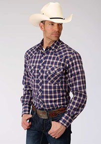 Roper Plaid Long Sleeve Snap Front Western Shirt - Navy, Red & Tan - Men's Western Shirts | Spur Western Wear