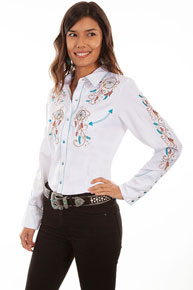 Scully Dreamcatcher Embroidered Western Shirt - White - Ladies' Retro Western Shirts | Spur Western Wear